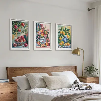 Flowers and fruit in vases wall art three-piece set