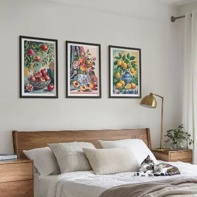 Flowers and fruit in vases wall art three-piece set