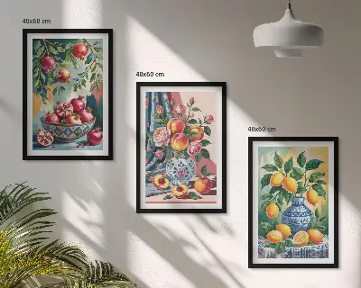 Flowers and fruit in vases wall art three-piece set