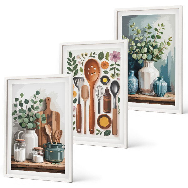 Set of 3 framed wall art pieces Plant-based kitchen accessories