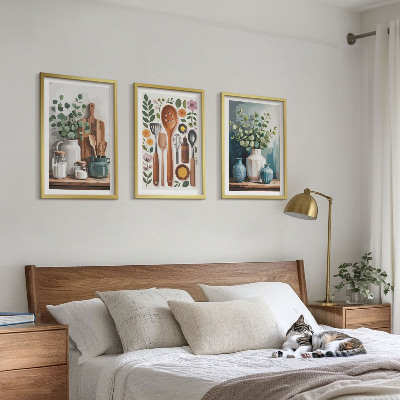 Set of 3 framed wall art pieces Plant-based kitchen accessories