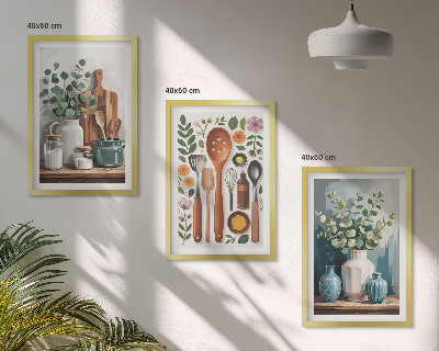 Set of 3 framed wall art pieces Plant-based kitchen accessories