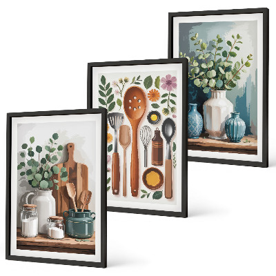 Set of 3 framed wall art pieces Plant-based kitchen accessories