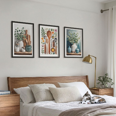 Set of 3 framed wall art pieces Plant-based kitchen accessories