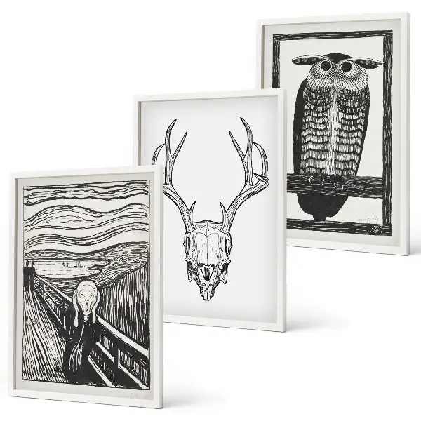 Wall art set Screaming skull owl graphics