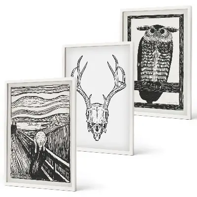 Wall art set Screaming skull owl graphics