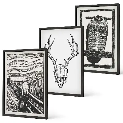 Wall art set Screaming skull owl graphics