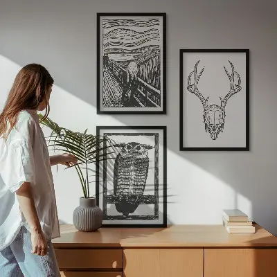Wall art set Screaming skull owl graphics