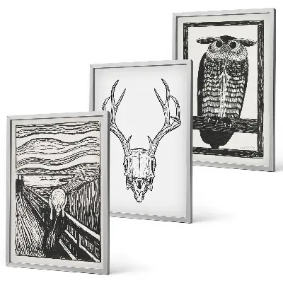 Wall art set Screaming skull owl graphics