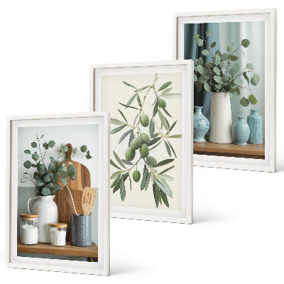Three-piece wall art piece Green olives eucalyptus