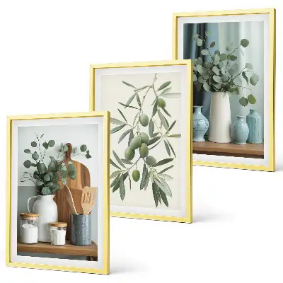 Three-piece eucalyptus and green olives wall art floral botanical print set