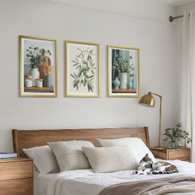 Three-piece wall art piece Green olives eucalyptus