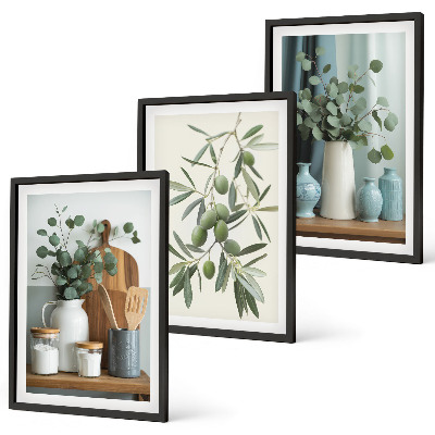 Three-piece wall art piece Green olives eucalyptus