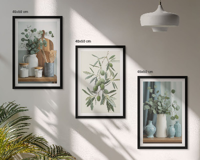 Three-piece wall art piece Green olives eucalyptus