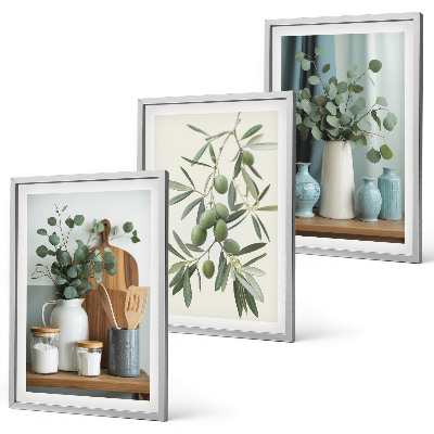 Three-piece wall art piece Green olives eucalyptus