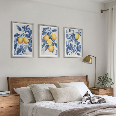 Wall art set Lemon branches blue leaves