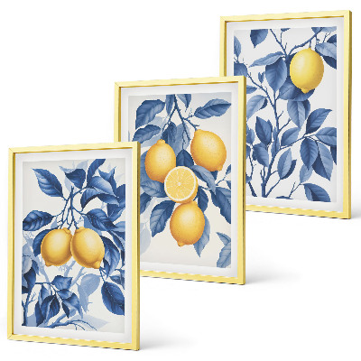Wall art set Lemon branches blue leaves
