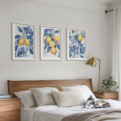 Wall art set Lemon branches blue leaves