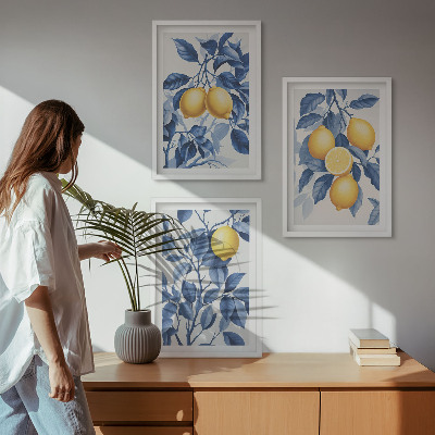 Wall art set Lemon branches blue leaves