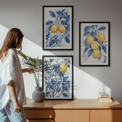Wall art set Lemon branches blue leaves