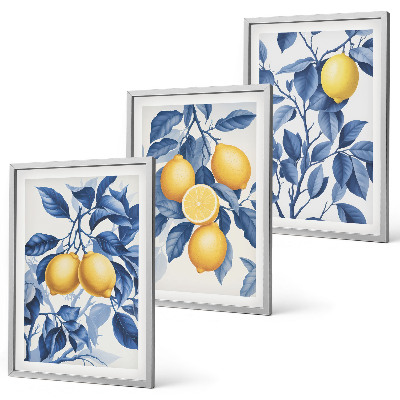 Wall art set Lemon branches blue leaves
