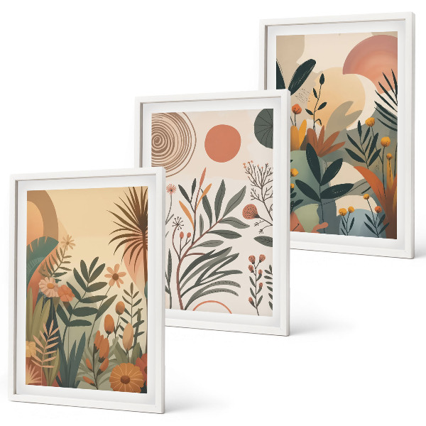 Three-piece wall art piece Plant motifs in subdued colors