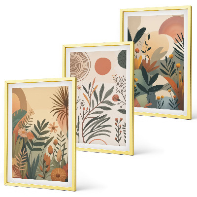 Three-piece wall art piece Plant motifs in subdued colors