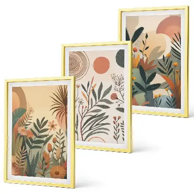 Three-piece wall art set with plant motifs in subdued colors