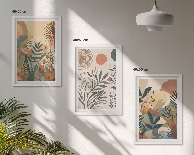 Three-piece wall art piece Plant motifs in subdued colors