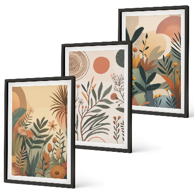 Three-piece wall art piece Plant motifs in subdued colors