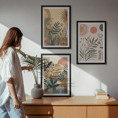 Three-piece wall art piece Plant motifs in subdued colors
