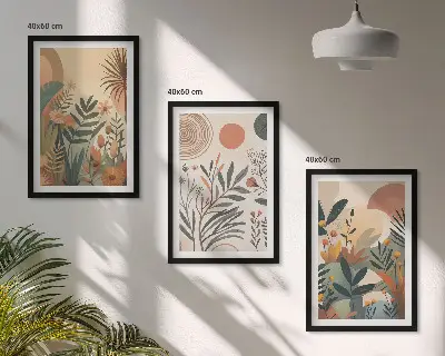 Three-piece wall art set with plant motifs in subdued colors
