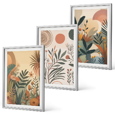 Three-piece wall art piece Plant motifs in subdued colors