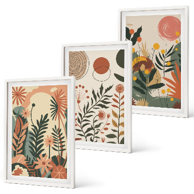Set of 3 framed wall art pieces Vintage pastel plant patterns