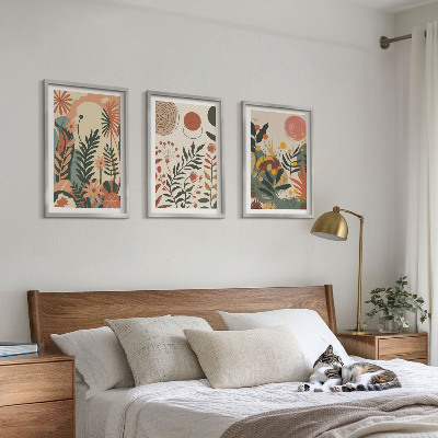Set of 3 framed wall art pieces Vintage pastel plant patterns