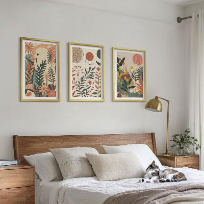 Set of 3 framed wall art pieces Vintage pastel plant patterns