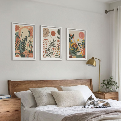 Set of 3 framed wall art pieces Vintage pastel plant patterns