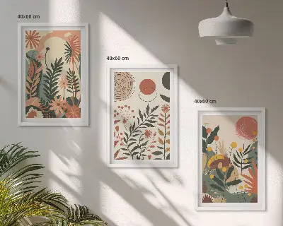 Set of 3 framed wall art pieces with vintage pastel plant patterns