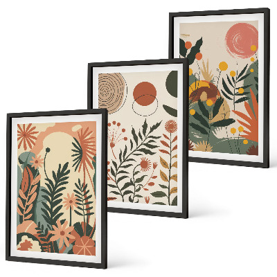 Set of 3 framed wall art pieces Vintage pastel plant patterns