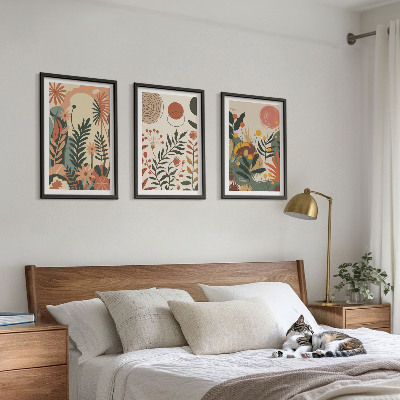 Set of 3 framed wall art pieces Vintage pastel plant patterns