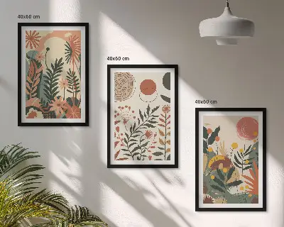 Set of 3 framed wall art pieces with vintage pastel plant patterns