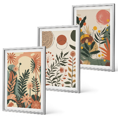 Set of 3 framed wall art pieces Vintage pastel plant patterns