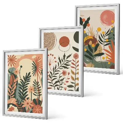 Set of 3 framed wall art pieces with vintage pastel plant patterns