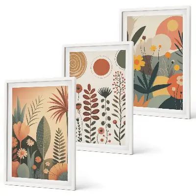 Boho botanical wall art set with nature inspired plant patterns