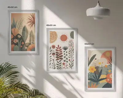 Boho botanical wall art set with nature inspired plant patterns