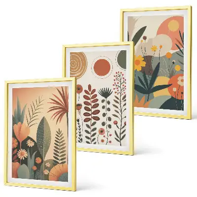 Boho botanical wall art set with nature inspired plant patterns