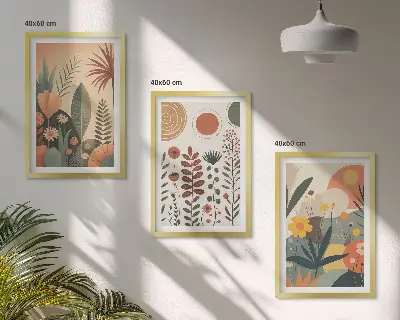 Boho botanical wall art set with nature inspired plant patterns