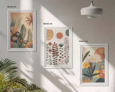 Boho botanical wall art set with nature inspired plant patterns