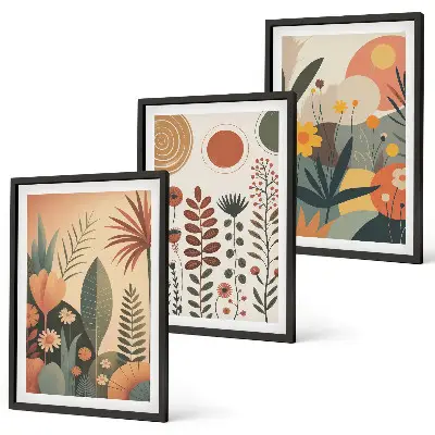 Boho botanical wall art set with nature inspired plant patterns