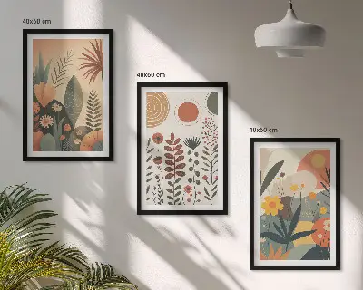Boho botanical wall art set with nature inspired plant patterns